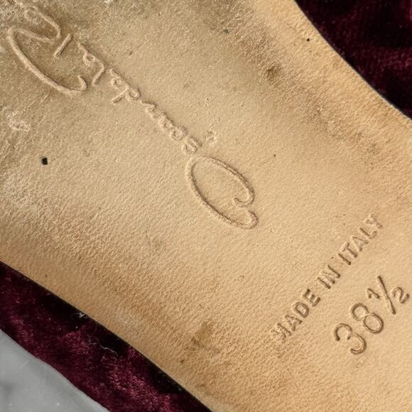 Oscar de la Renta Bordeaux Velvet Flat Ballet Shoes 38.5 US 8 Burgundy Gold - Picture 7 of 7